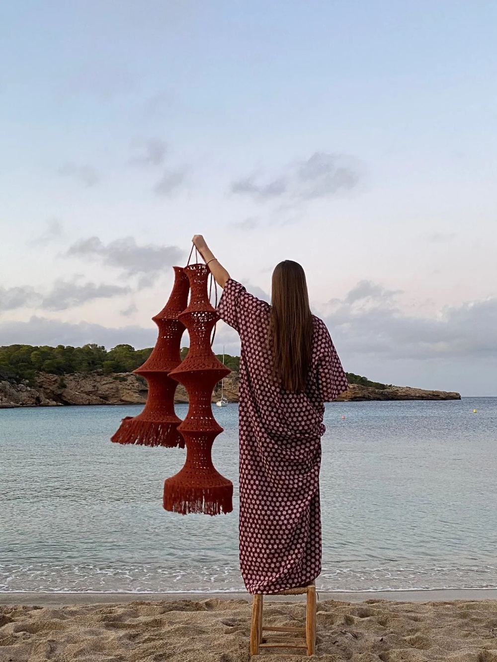 NWT Anthropologie Elpelut Rust Fisherman Knit Crochet Boho Wall Hanging 4 Rings